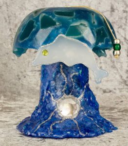 mushroom blue green with dolphin on head diamante